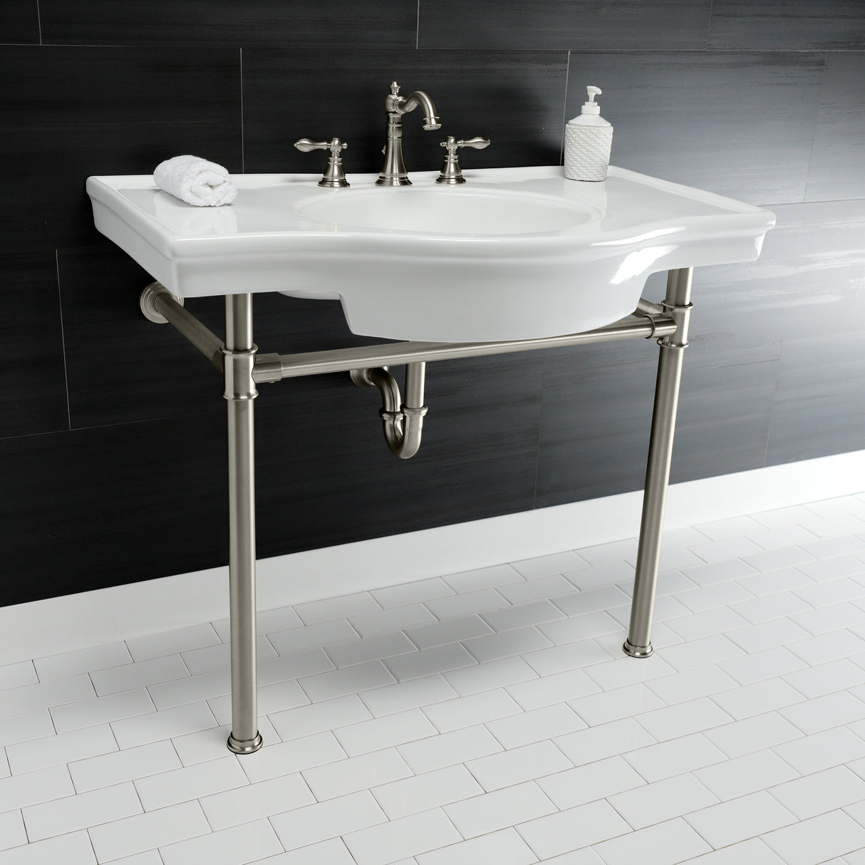 Templeton 37" x 22" Ceramic Console Sink with Stainless Steel Legs