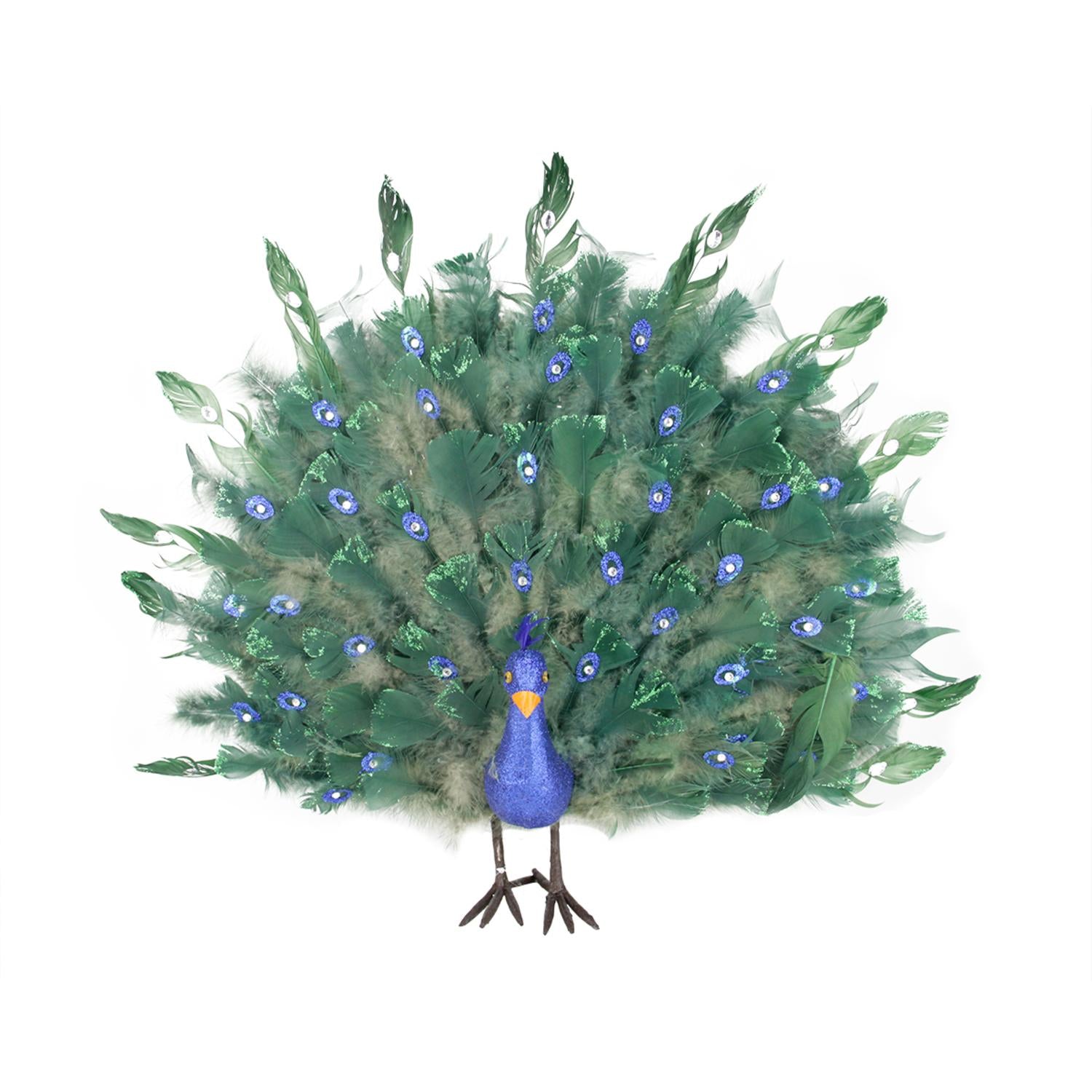 2' Colorful Green Regal Peacock Bird with Open Tail Feathers Christmas Decoration
