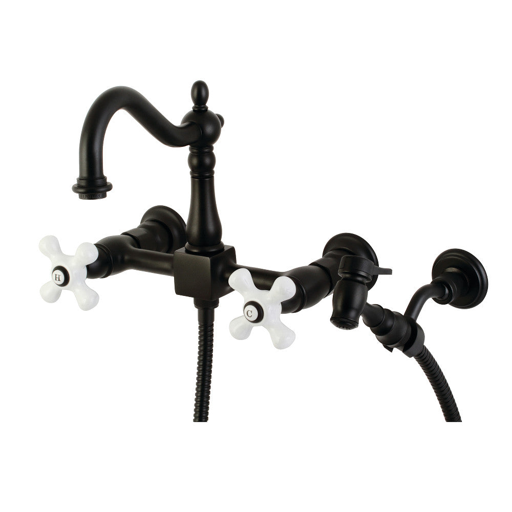 Heritage Wall Mount Bridge Kitchen Faucet W/ Brass Sprayer