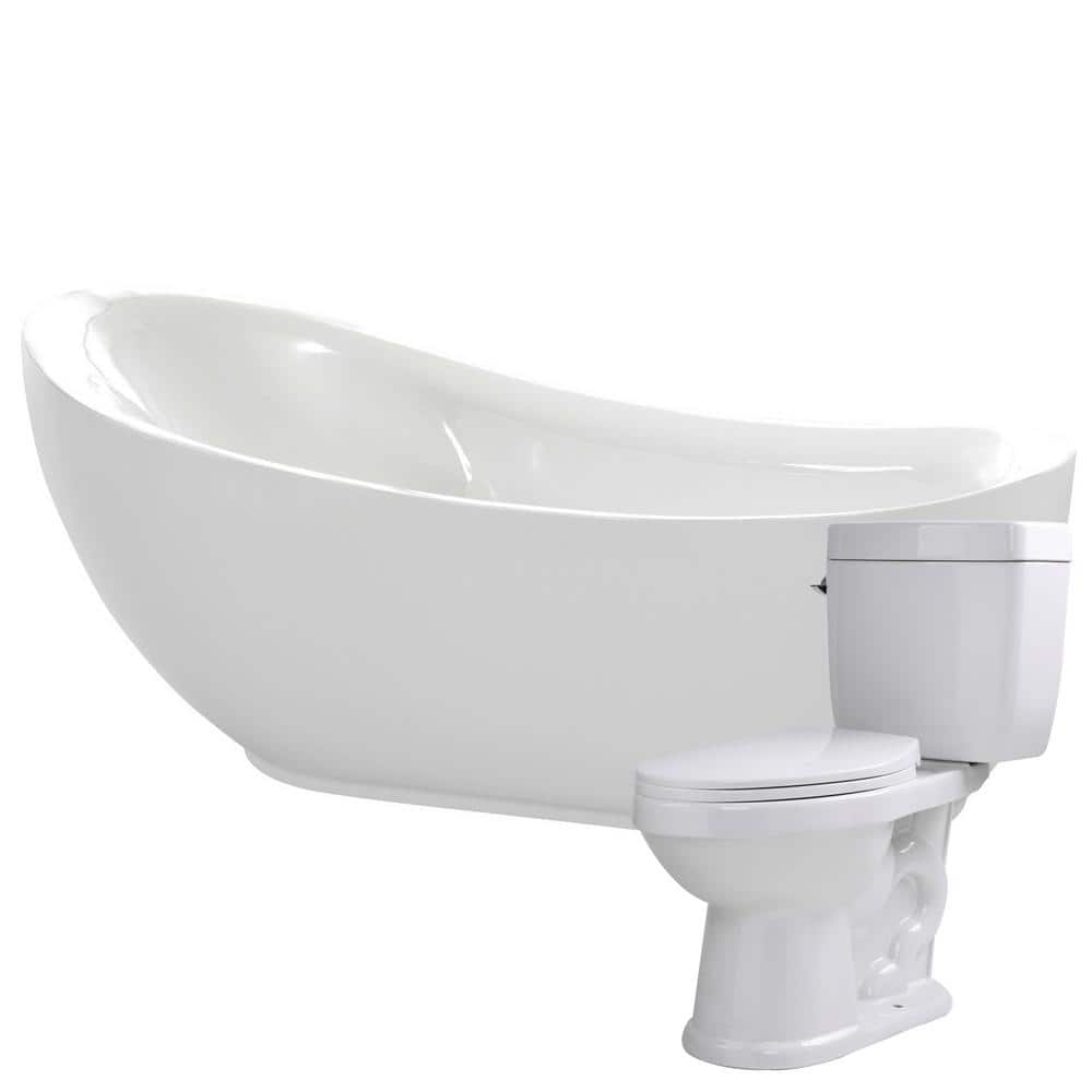 71 inch Acrylic Soaking Bathtub with Talos 2 - piece 1.6 GPF Single Flush Toilet