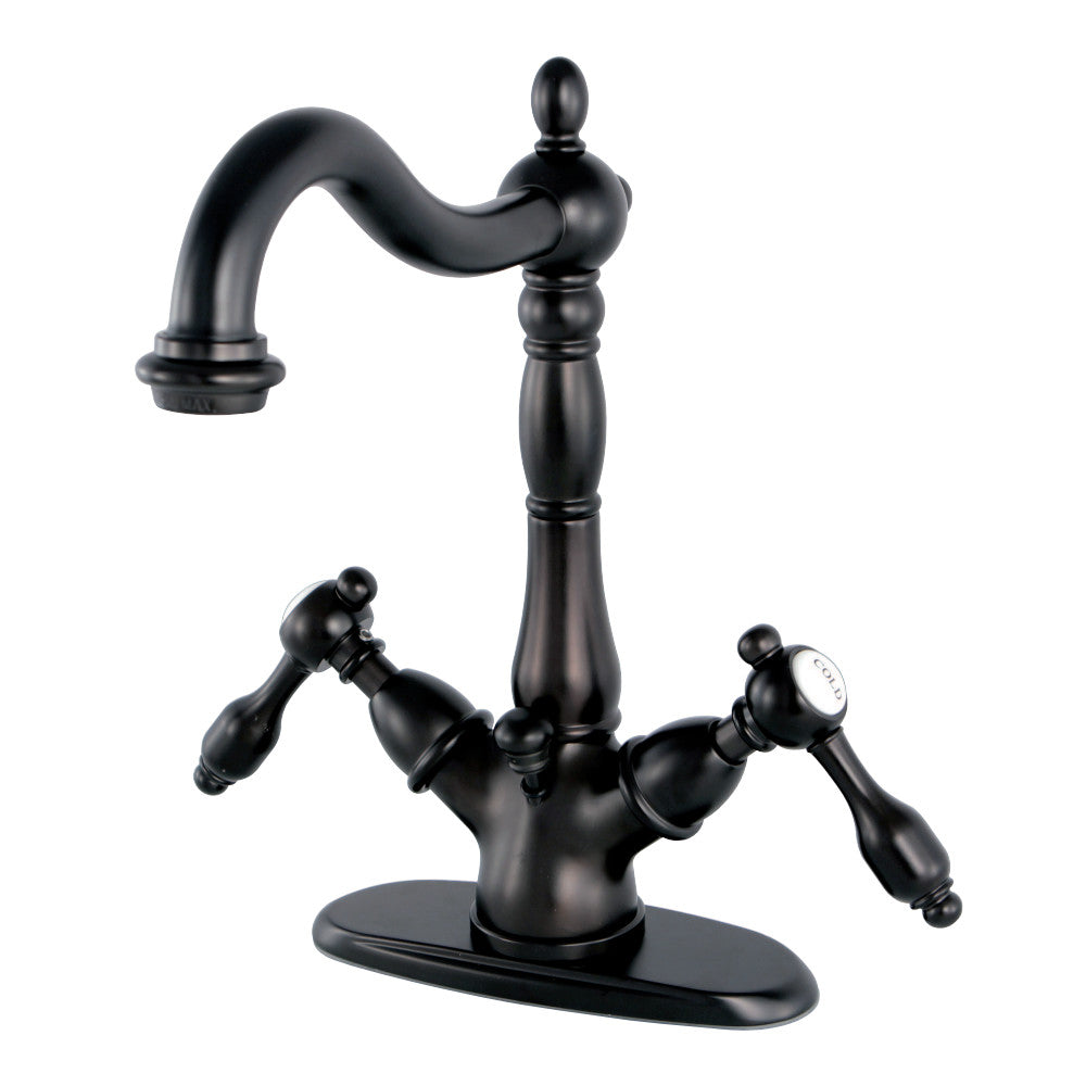 Tudor Two-handle Single Hole Deck Mount Bathroom Sink Faucet with Brass Pop Up and Cover Plate