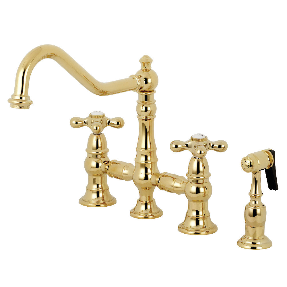 Restoration 8" Bridge Kitchen Faucet With Sprayer Includes Cross Handles For Easy Rotation