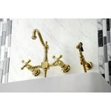 Heritage Wall Mount Bridge Kitchen Faucet with Brass Sprayer