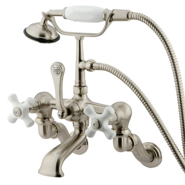 Vintage Wall Mount Clawfoot Tub Faucet with Hand Shower In 9.75" Spout Reach