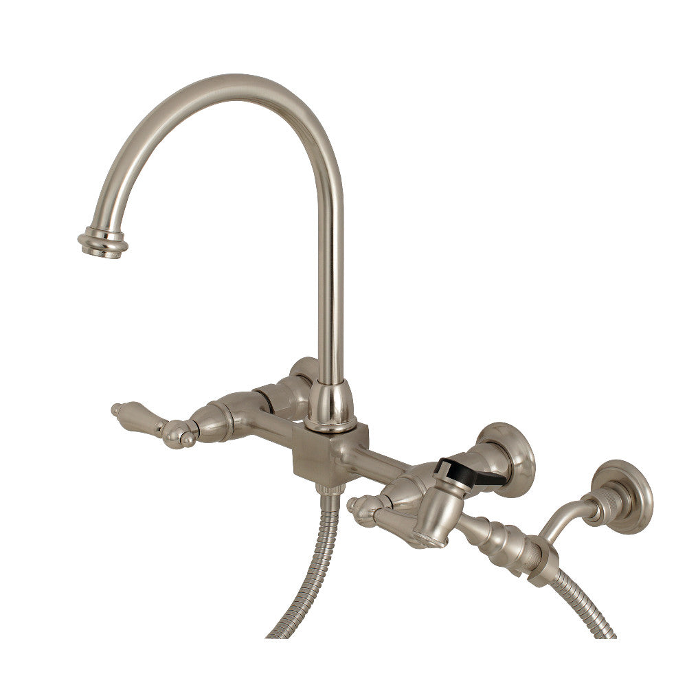 Restoration Traditional Wall Mount Bridge Kitchen Faucet with Brass Sprayer