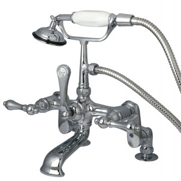 Vintage Deck Mounted Clawfoot Tub Faucet With Personal Hand Shower & Metal Lever Handles