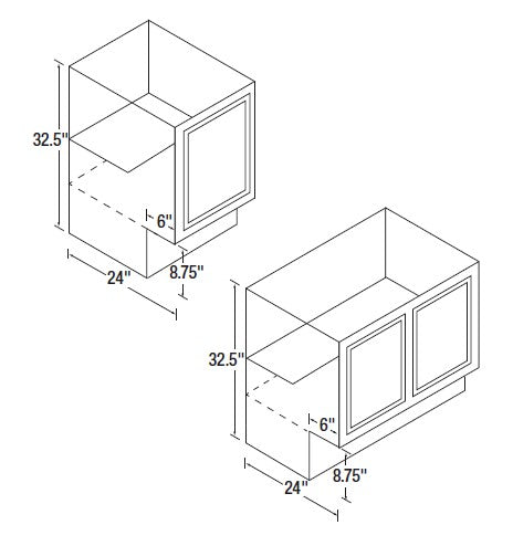 36 inch Wide ADA Cabinets - Warmwood Shaker - 36 Inch W x 32.5 Inch H x 24 Inch D
