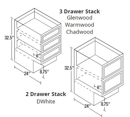 18 inch Wide Handicapped Drawer Cabinet - Glenwood Shaker - 18 Inch W x 32.5 Inch H x 24 Inch D