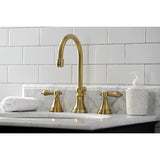 Heirloom Widespread Bathroom Faucet With Brass Pop Up