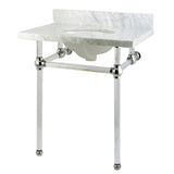 Templeton 30" x 22" Carrara Marble Bathroom Console Vanity with Acrylic Pedestal