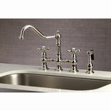 Restoration 8" Bridge Kitchen Faucet With Sprayer Includes Cross Handles For Easy Rotation