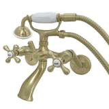 Wall Mount Clawfoot Tub Faucet With Hand Shower, Two Hole Installation