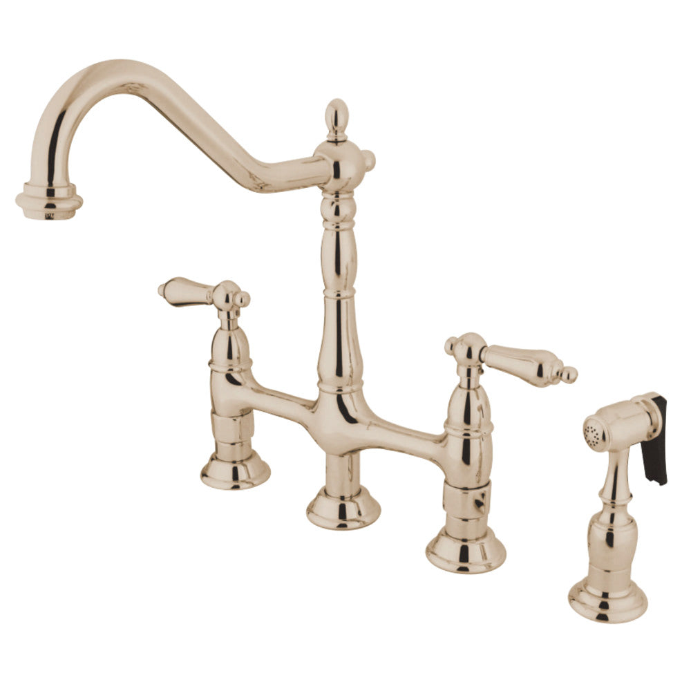 Heritage Bridge Kitchen Faucet with Brass Sprayer