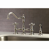 Restoration 8" Bridge Kitchen Faucet With Sprayer Includes Cross Handles For Easy Rotation