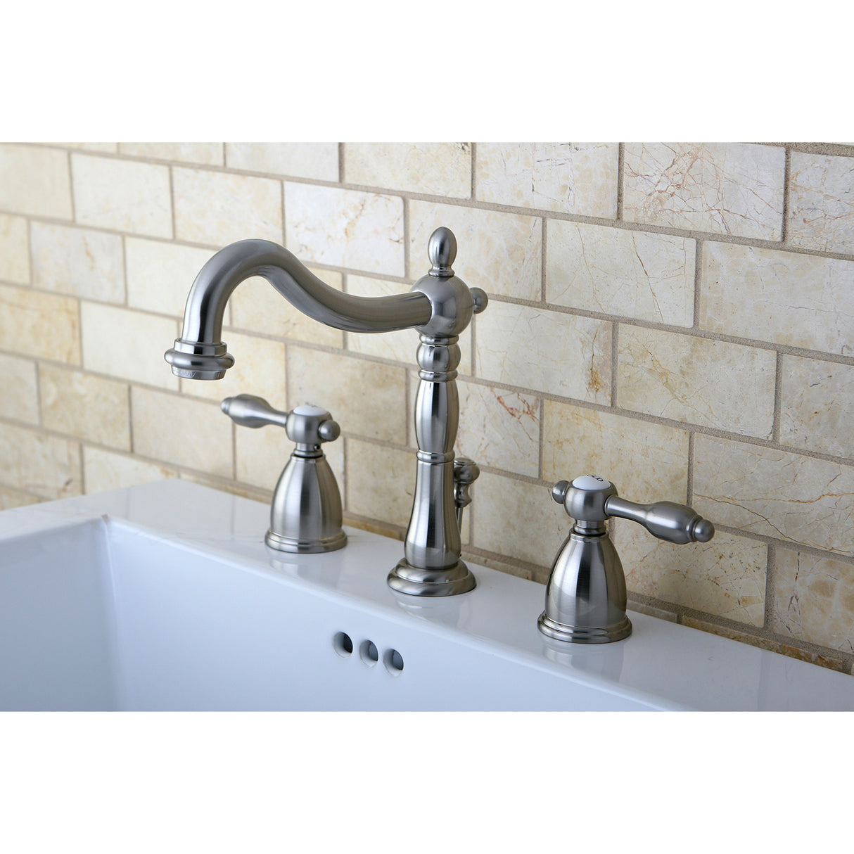 Heritage 8 In. Widespread Deck Mount Bathroom Sink Faucet