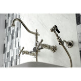 Heritage Two-Handle Wall Mount Bridge Kitchen Faucet With Brass Sprayer