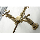 Heritage Wall Mount Bridge Kitchen Faucet with Brass Sprayer