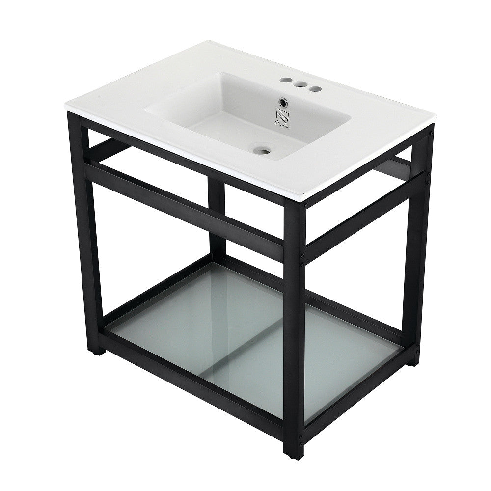 31" x 22" Ceramic Console, Includes steel bathroom console and glass shelf (4-Inch, 3-Hole)