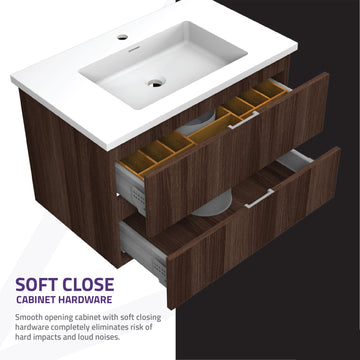 Conques Floating / Wall Mounted Bathroom Vanity With White Sink