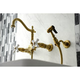 Heritage Wall Mount Bridge Kitchen Faucet W/ Brass Sprayer