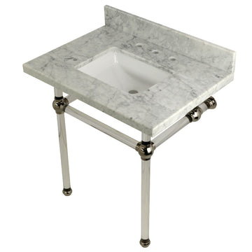 Templeton 30" x 22" Carrara Marble Vanity Top with Clear Acrylic Console Legs