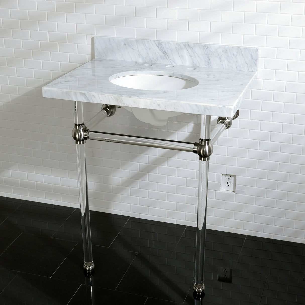 Templeton 30" x 22" Carrara Marble Bathroom Console Vanity with Acrylic Pedestal