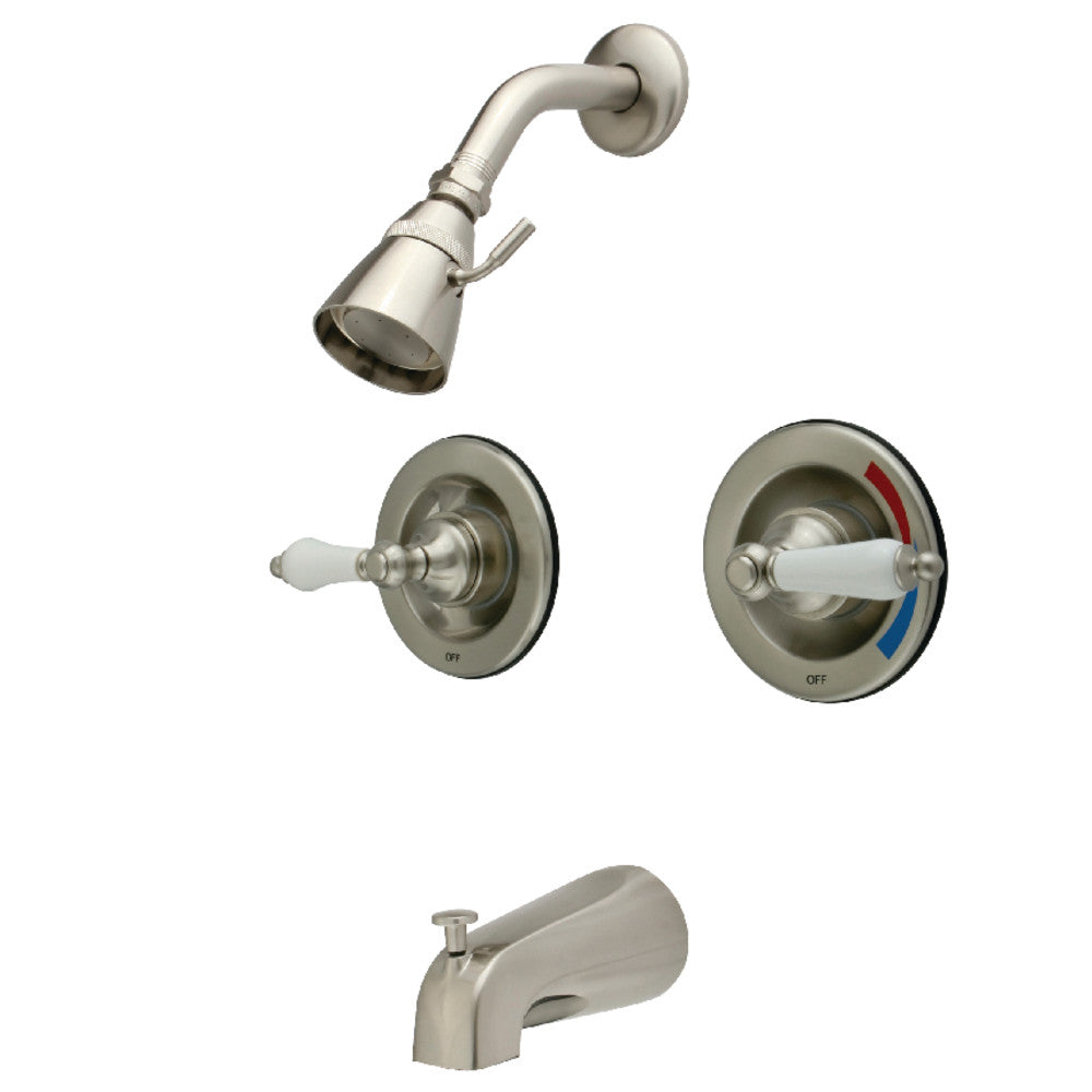 Twin Handle Tub And Shower Faucet With Procelain Lever