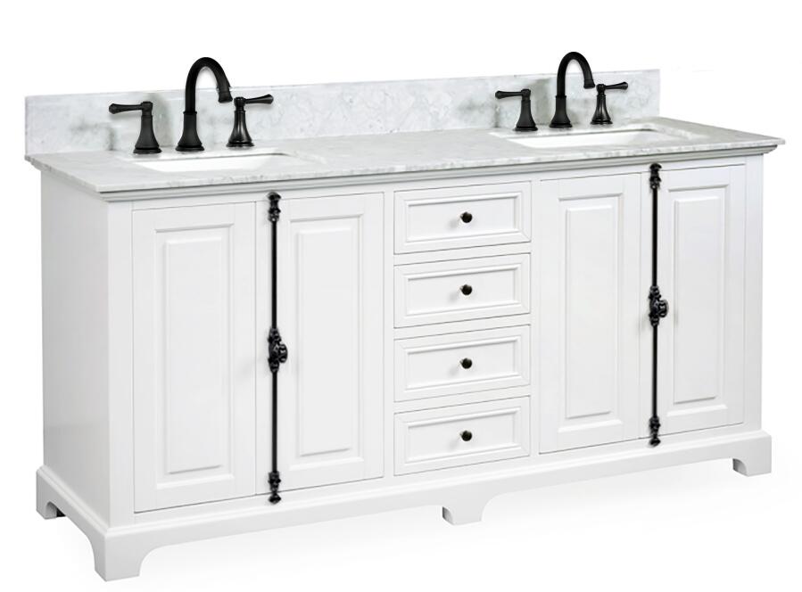 Icon Premium Freestanding Solid Wood White Bathroom Vanity with 1 In. Thick Premium Carrara Natural Marble Sink Top with 4 In. Backsplash