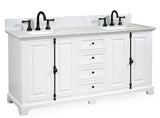 Icon Premium Freestanding Solid Wood White Bathroom Vanity with 1 In. Thick Premium Carrara Natural Marble Sink Top with 4 In. Backsplash