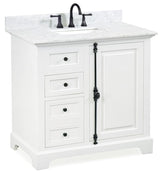 Icon Premium Freestanding Solid Wood White Bathroom Vanity with 1 In. Thick Premium Carrara Natural Marble Sink Top with 4 In. Backsplash