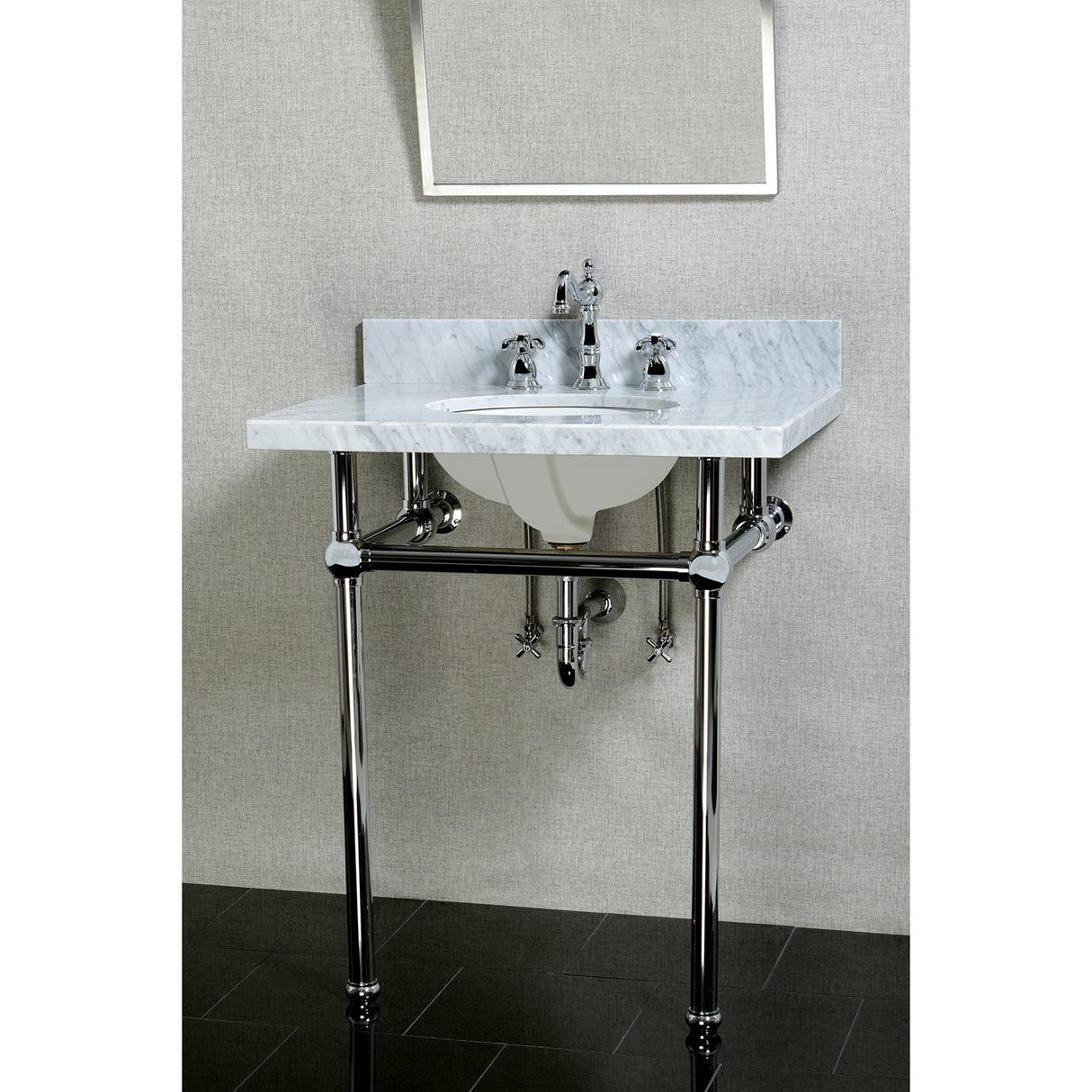 Templeton 30" x 22" Carrara Marble Vanity Top with Brass Console Legs