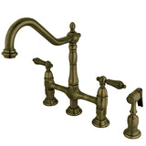 Heritage Bridge Kitchen Faucet with Brass Sprayer