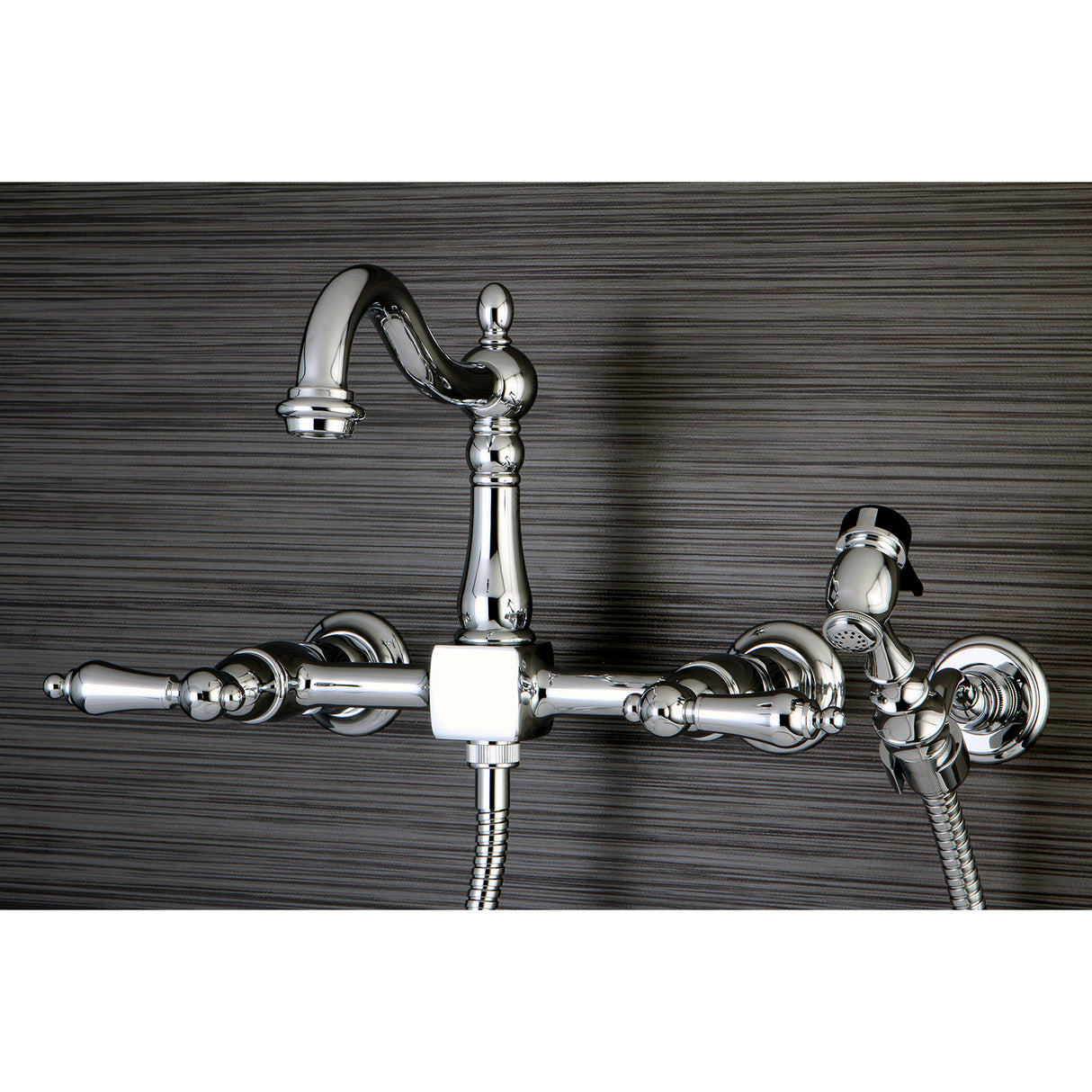 Heritage Traditional Wall Mount Bridge Kitchen Faucet with Brass Sprayer