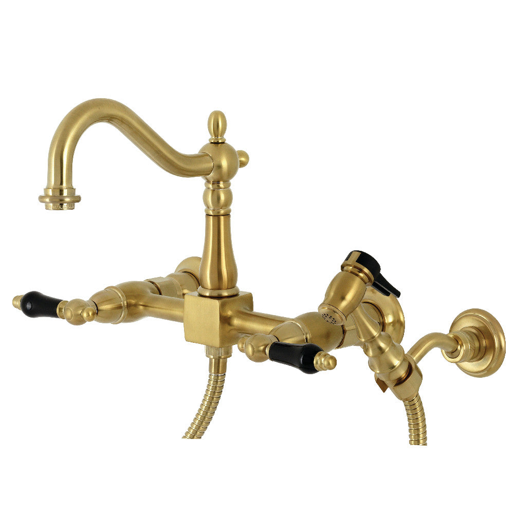 Duchess Wall Mount Traditional Bridge Kitchen Faucet with Brass Sprayer - BUILDMYPLACE