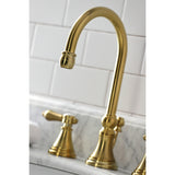 Heirloom Widespread Bathroom Faucet With Brass Pop Up