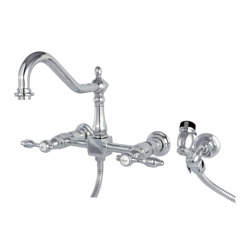 Tudor Wall Mount Bridge Kitchen Faucet with Brass Sprayer