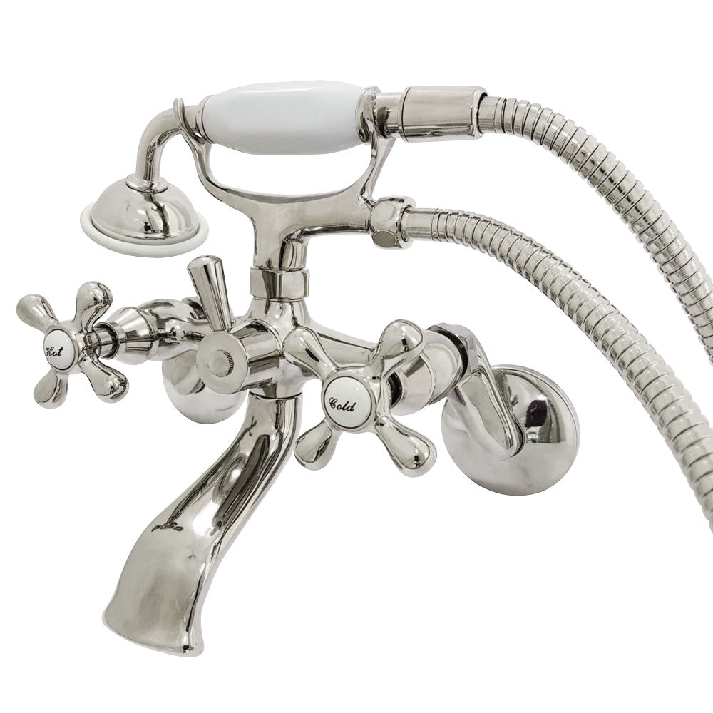 Wall Mount Clawfoot Tub Faucet With Hand Shower, Two Hole Installation