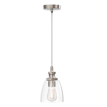 1-Light Island Pendant Light, Brushed Nickel Finish with Clear Glass Shade  E26 Base, UL Listed, 3 Years Warranty