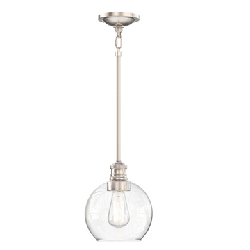 1-Light Clear Glass Pendant Lighting Fixture with Brushed Nickel Finish, E26 Base, UL Listed for Damp Location, 3 Years Warranty