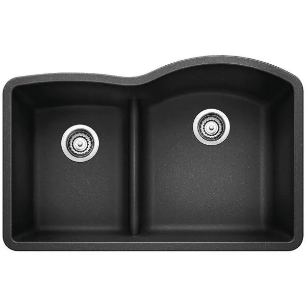 Blanco 32 Inch Diamond Undermount Granite 40/60 Double Bowl Kitchen Sink with Low Divide