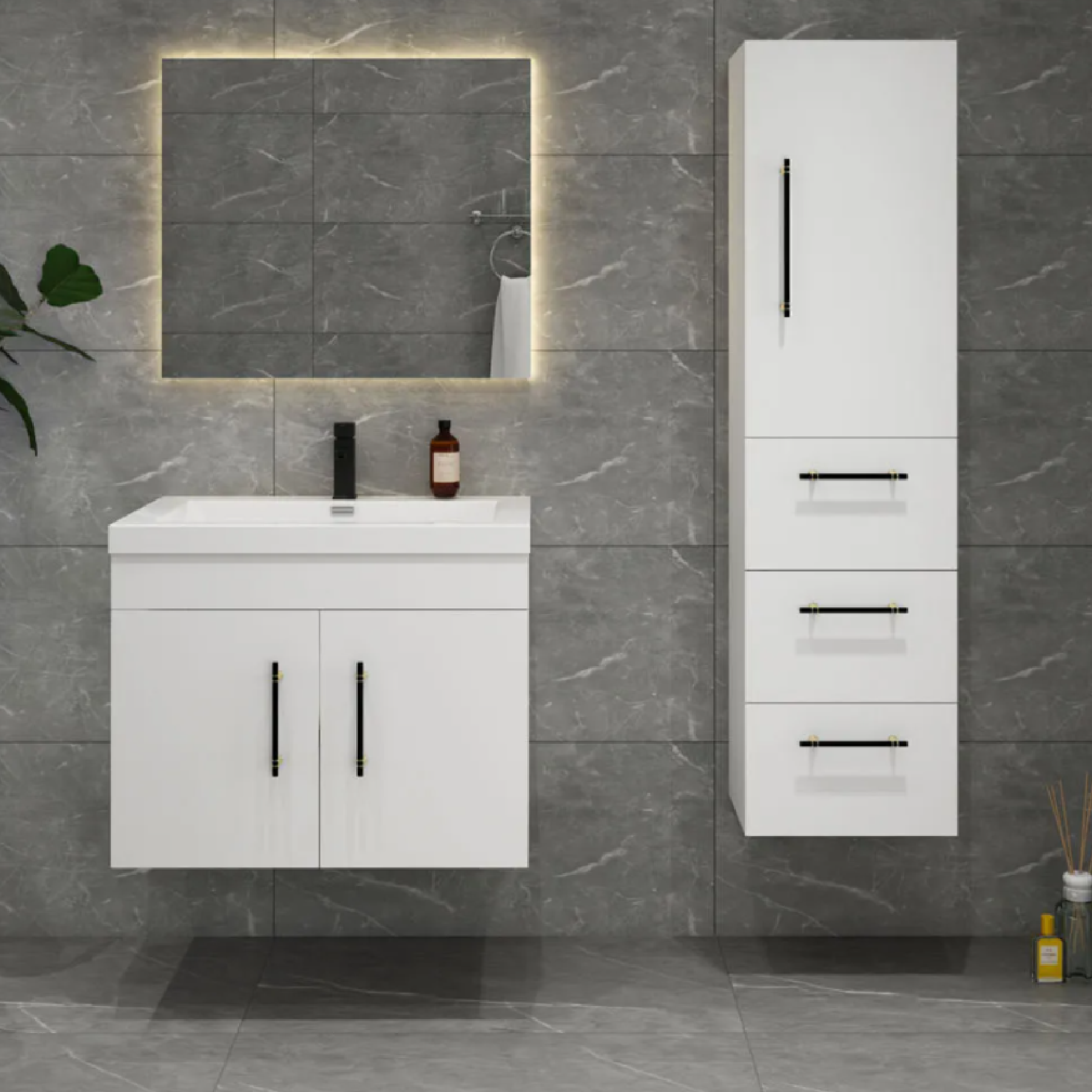 New High Gloss Modern White Under Sink Bathroom Cabinet Cupboard Storage  Vanity