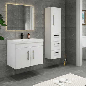 Elsa Modern Floating / Wall Mounted Bathroom Linen Side Cabinet With 1 Door and 3 Drawers
