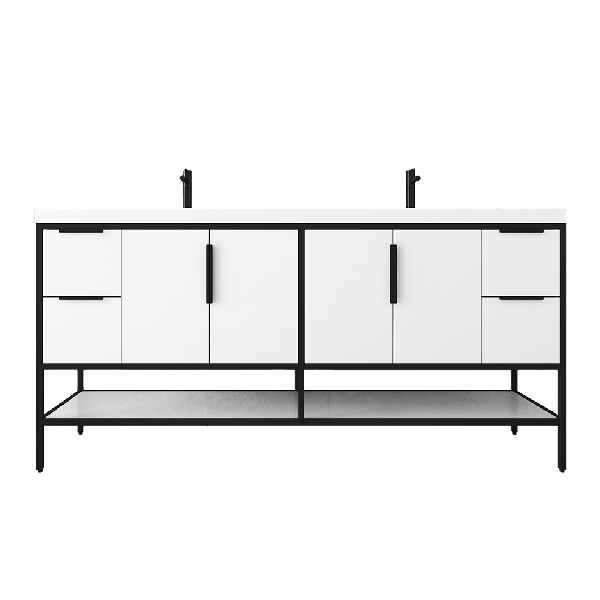 Marinus Freestanding Bathroom Vanity With Reinforced Acrylic Sink, Doors & Open Storage Shelves