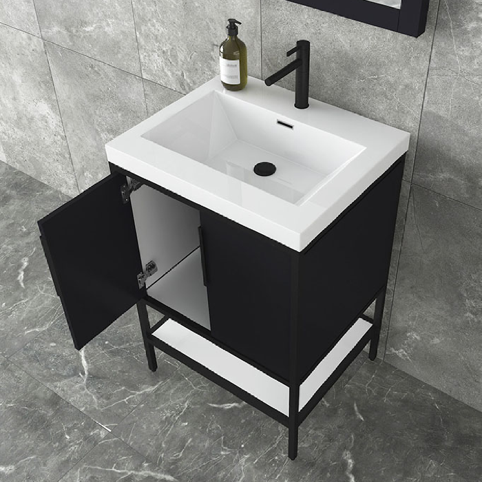Marinus Freestanding Bathroom Vanity With Reinforced Acrylic Sink, Doors & Open Storage Shelves