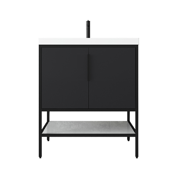 Marinus Freestanding Bathroom Vanity With Reinforced Acrylic Sink, Doors & Open Storage Shelves