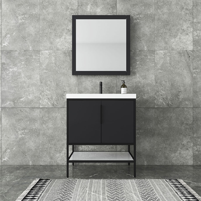 Marinus Freestanding Bathroom Vanity With Reinforced Acrylic Sink, Doors & Open Storage Shelves