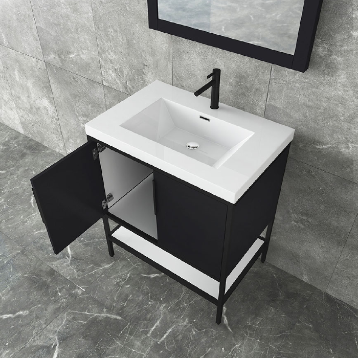 Marinus Freestanding Bathroom Vanity With Reinforced Acrylic Sink, Doors & Open Storage Shelves