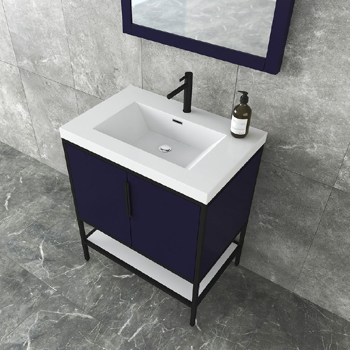 Marinus Freestanding Bathroom Vanity With Reinforced Acrylic Sink, Doors & Open Storage Shelves