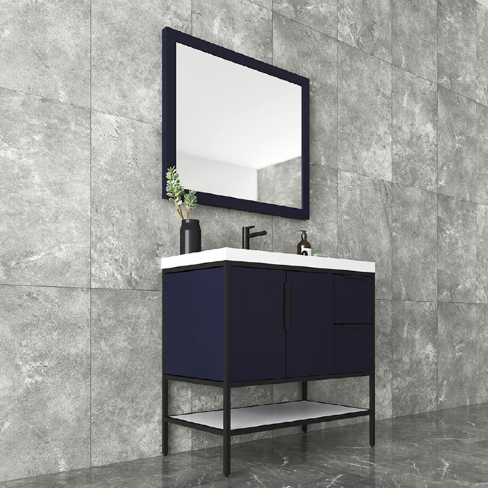 Marinus Freestanding Bathroom Vanity With Reinforced Acrylic Sink, Doors & Open Storage Shelves