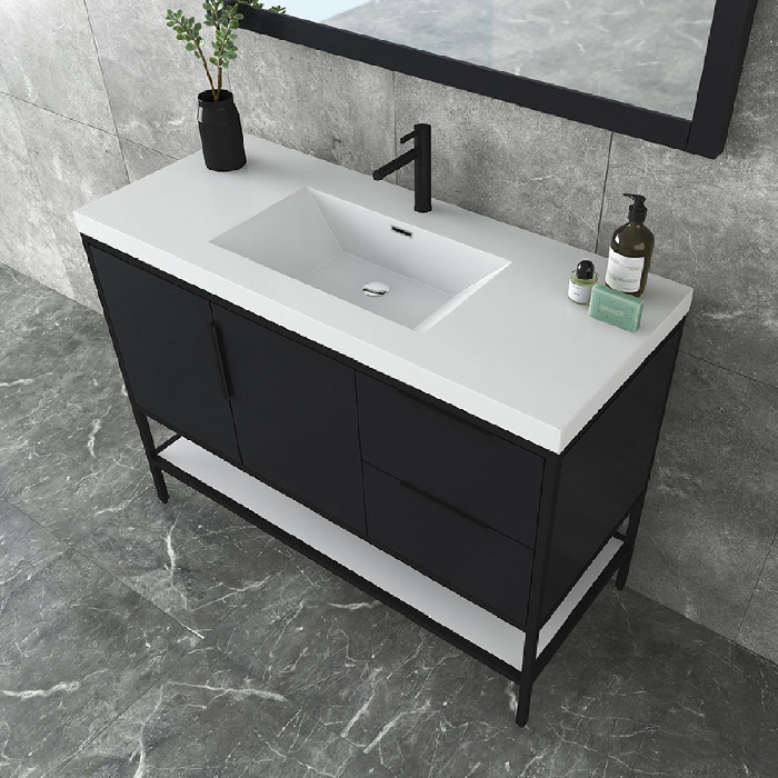 Marinus Freestanding Bathroom Vanity With Reinforced Acrylic Sink, Doors & Open Storage Shelves
